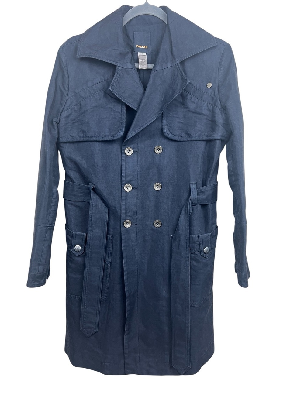 Diesel Black Vintage Y2K Women's Black Double-Breasted Trench Coat Large